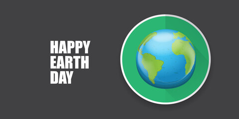 World earth day horizontal banner with earth globe isolated on grey background . Vector World earth day concept horizontal illustration with planet isolated on dark space background