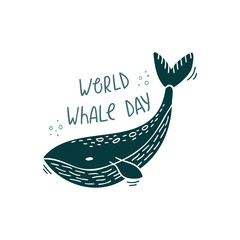 Vector illustration of a whale with hand drawn lettering - World whale day. © ArTalya