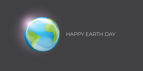 World earth day horizontal banner with earth globe isolated on grey background . Vector World earth day concept horizontal illustration with planet isolated on dark space background