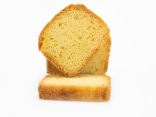 Fototapeta na wymiar pound cake slices isolate on white background, selective focus