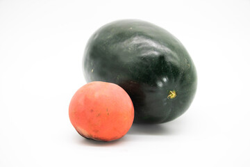 whole black and red fruit isolated on white background.