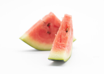 fresh two half Sliced watermelon isolated on white background, selective focus