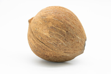 Whole coconut or narcol isolated on white background.front view,
