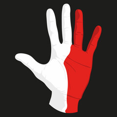 Images of the flag of Indonesia on a human hand.