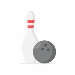 Bowling pin and ball isolated on white background. Bowling flat style. Vector stock