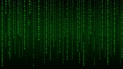 Foto op Plexiglas Matrix on vector background. Binary code. Green falling numbers on a dark background. Cyborg programming and hacking concept. © Inna
