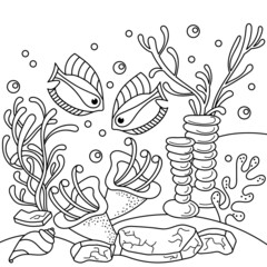 Exotic underwater plants coloring page for adults and older children.