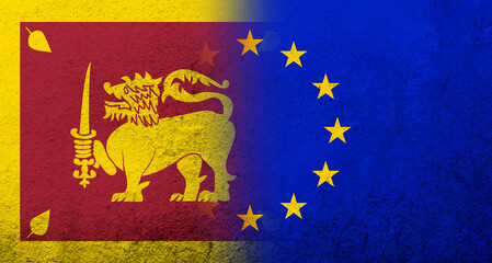 Flag of the European Union with Sri Lanka National flag. Grunge backgroundjpg