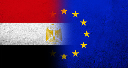 Flag of the European Union with The Arab Republic of Egypt. Grunge background