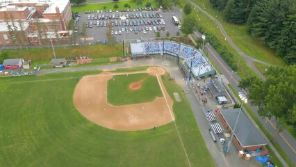 Drone shot from above circling the baseball field