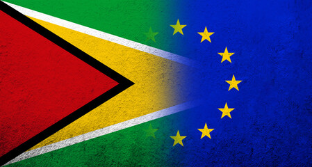 Flag of the European Union with The Co-operative Republic of Guyana National flag. Grunge background