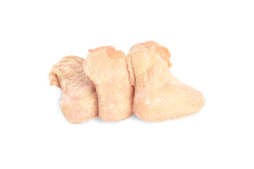 Industrial chicken selling and producing.Raw, frozen Chicken wings on an isolated white background.Top view.Copy space.
