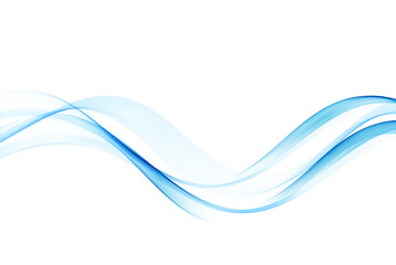 Abstract smooth blue wave element. Flow curve blue motion illustration. Smoky wave design. Vector lines.