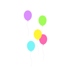 Happy birthday feast, birthday party, many colorful balloons, flat vector illustration and icons