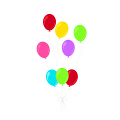 Happy birthday feast, birthday party, many colorful balloons, flat vector illustration and icons