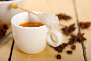 Obraz na płótnie Canvas espresso coffee with sugar and spice