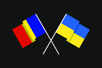 Flags of the European countries of Ukraine and the Principality of Andorra in national colors. Help and support from friendly countries. Flat minimal graphic design.