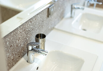 Modern washbasin with chrome faucet