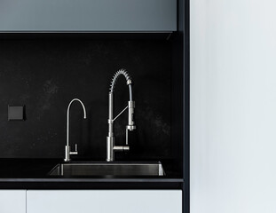 Modern kitchen washbasin with chrome faucet