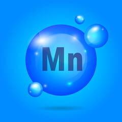 Mn mineral for medical design. Manganum Mineral blue pill icon. Vector stock illustration