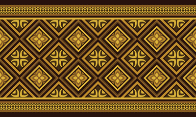 Golden brown ethnic seamless pattern. Traditional design for background, wallpaper, clothing, wrapping, carpet, tile, fabric, decoration, vector illustration, embroidery style. 