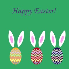 Image of Easter eggs and Easter bunny ears. Happy Easter!