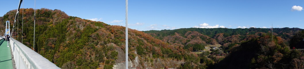 日本最大級の吊り橋の茨城県・竜神大吊橋からの風景(パノラマ)　5979