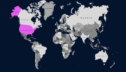 World map. United States of America map. USA.	