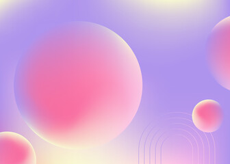 Pink and purple gradient cosmic spheres floating on Holographic background can be used for advertising, marketing, presentation, landing page homepage, poster, cards, and flyers.