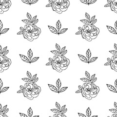 Vector pattern with ink roses - 498963899