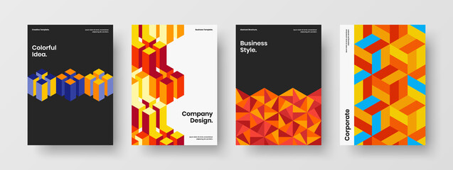 Creative company brochure A4 design vector template composition. Amazing geometric hexagons flyer concept collection.