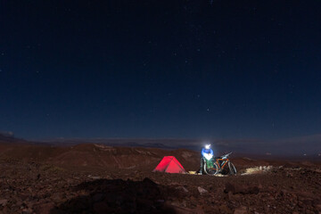 bike traveller camping on the stars roof