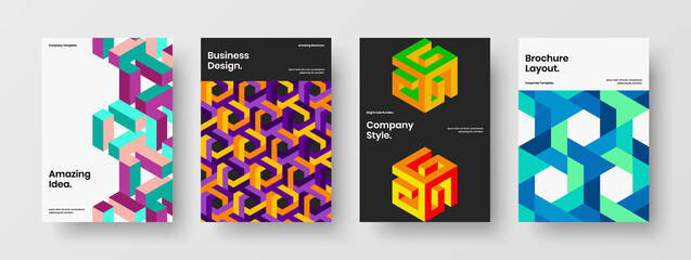 Simple company brochure vector design template composition. Vivid geometric tiles annual report illustration collection.