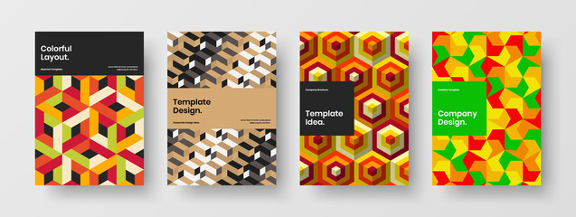 Fresh mosaic pattern flyer layout bundle. Minimalistic booklet design vector concept composition.