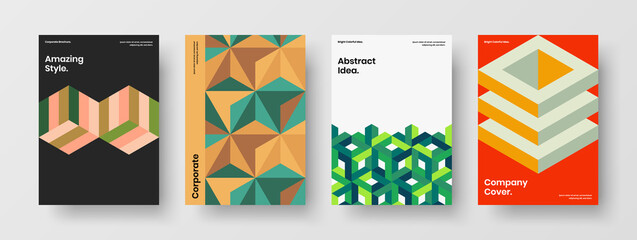 Obraz premium Clean annual report A4 vector design layout set. Fresh geometric tiles corporate cover template composition.