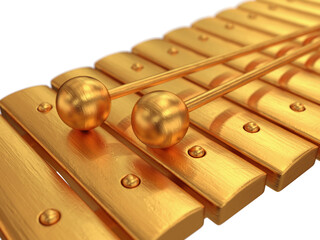Two sticks and a golden xylophone close-up, 3d render