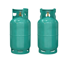 A set of turquoise gas cylinders on a white background, 3d render