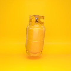 Yellow gas cylinder floating on a yellow background, 3d render