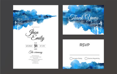 Set of wedding cards invitation Save the date sea style design Blue watercolor