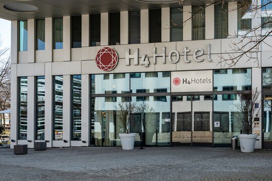 H4 Hotel logo on the hotel entrance