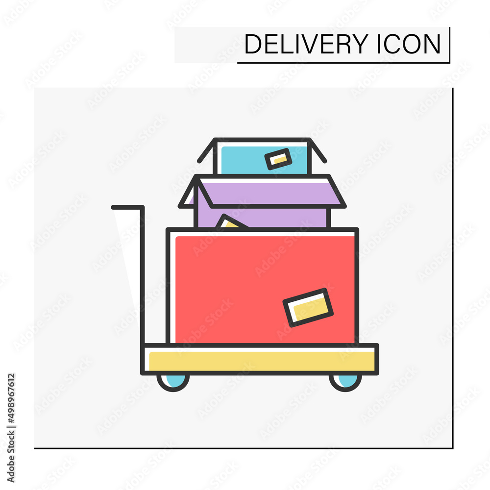 Poster large cargo color icon. complete packages in a large box. delivery service concept. isolated vector 