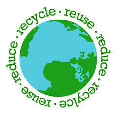 Earth with typography of recycle, reuse and reduce vector illustration isolated on white background. Waste management concept.