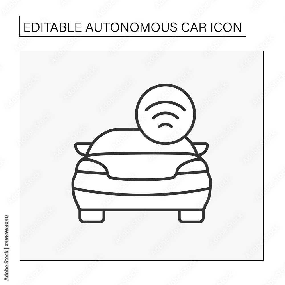 Poster wireless control line icon. autopilot mode. self-driving car controlled by wifi. autonomous car conc