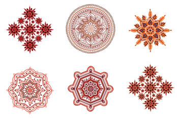 set of floral mandalas, floral ethnic pattern, ornament, vector