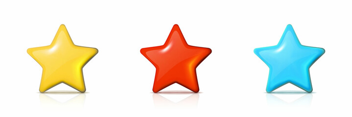 realistic vector icon. Three stars in yellow, red and blue color, isolated on white.