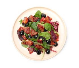 Delicious salad with sicilian orange on white background, top view