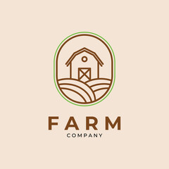minimalist barn farm line art logo emblem vector template design