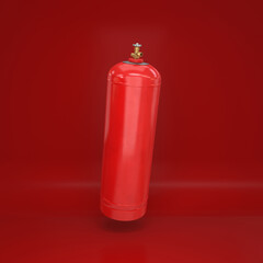 Obraz premium Red gas cylinder floating on a red background, 3d render
