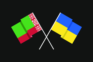 Flags of the countries of Ukraine and the Republic of Belarus in national colors. Help and support from friendly countries. Flat minimal graphic design.