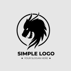 Dragon head logo template design with black circle